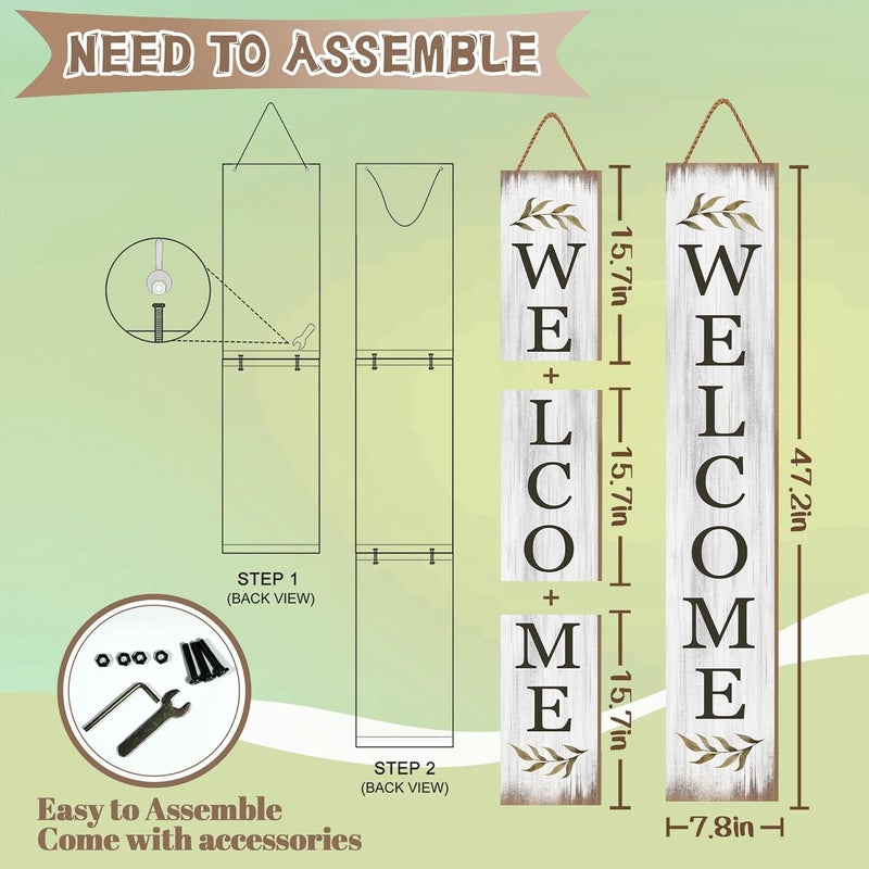 Seimip Spring Welcome Sign for Porch 47" Retro White Wooden Door Sign for Outdoor Decoration Rustic Cabin Large Porch Signs For Patio Farmhouse Vertical Signs for Seasons Standing Yard Signs for Garden - Image 5